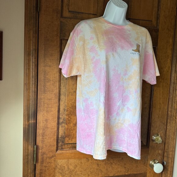 NWT Simply Southern Pink/Orange Tie Dyed "Cowgirl Summer" Short Sleeve Tee Large - Picture 7 of 13